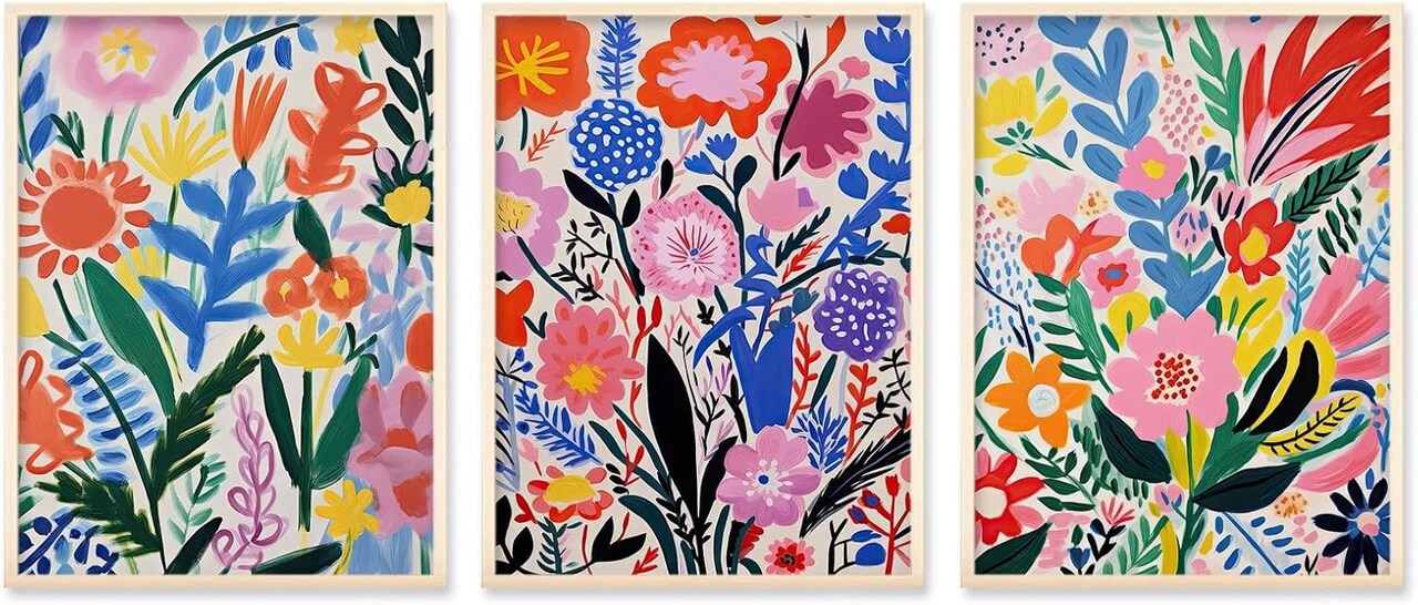Flower Market Wall Art Henri Matisse Poster Prints Set of 3 Colorful Floral Painting Pictures Flower Canvas Wall Decor Aesthetic for Living Room Bedroom Bathroom 12"x16" Unframed